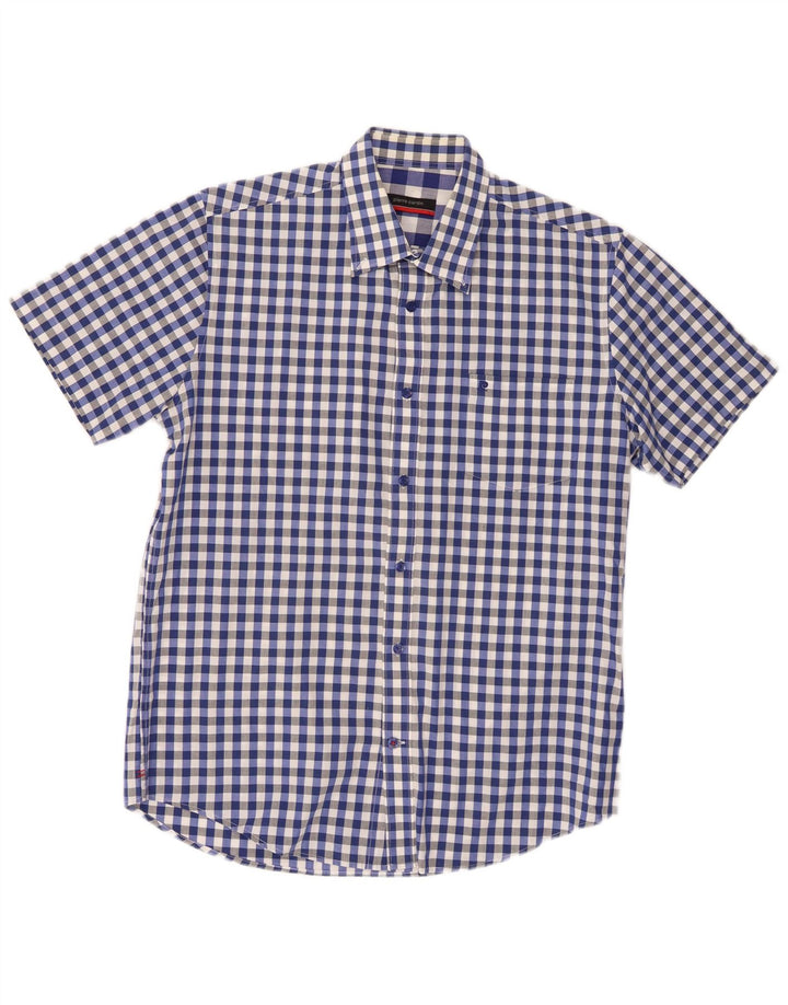 Pierre Cardin Herre kortærmet skjorte Medium Blue Gingham Cotton