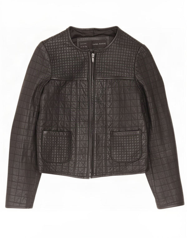 Zara Dame Crop Læderjakke UK 12 Medium Sort