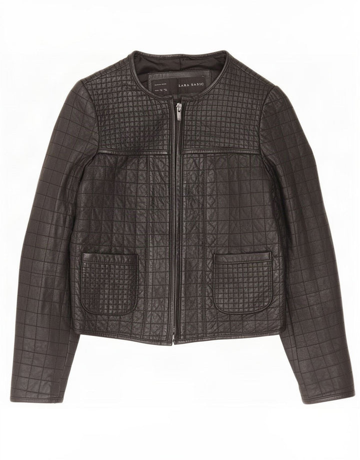 Zara Dame Crop Læderjakke UK 12 Medium Sort