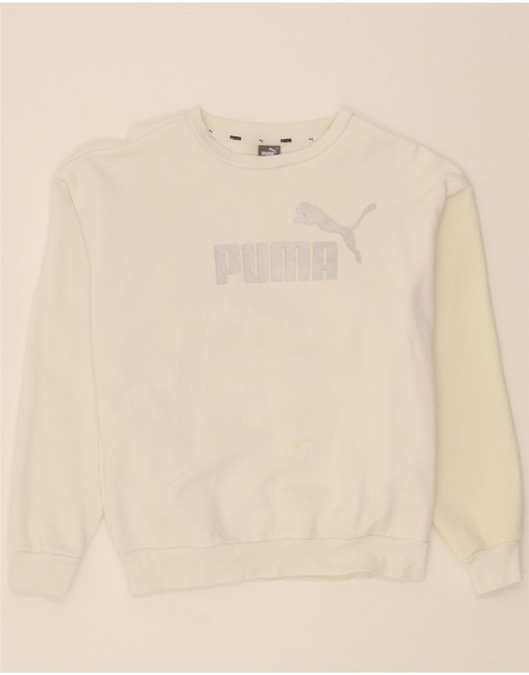 PUMA Womens Graphic Sweatshirt Jumper UK 14 Medium White Cotton Vintage Puma and Second-Hand Puma from Messina Hembry 