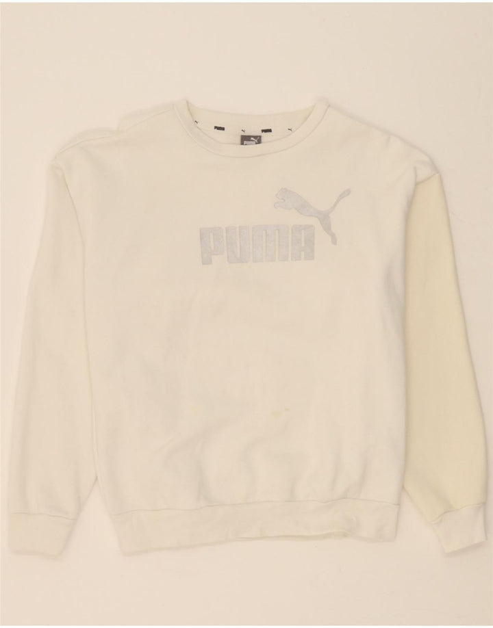 PUMA Womens Graphic Sweatshirt Jumper UK 14 Medium White Cotton Vintage Puma and Second-Hand Puma from Messina Hembry 