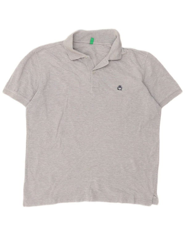 Benetton herre poloshirt mellemgrå flækket