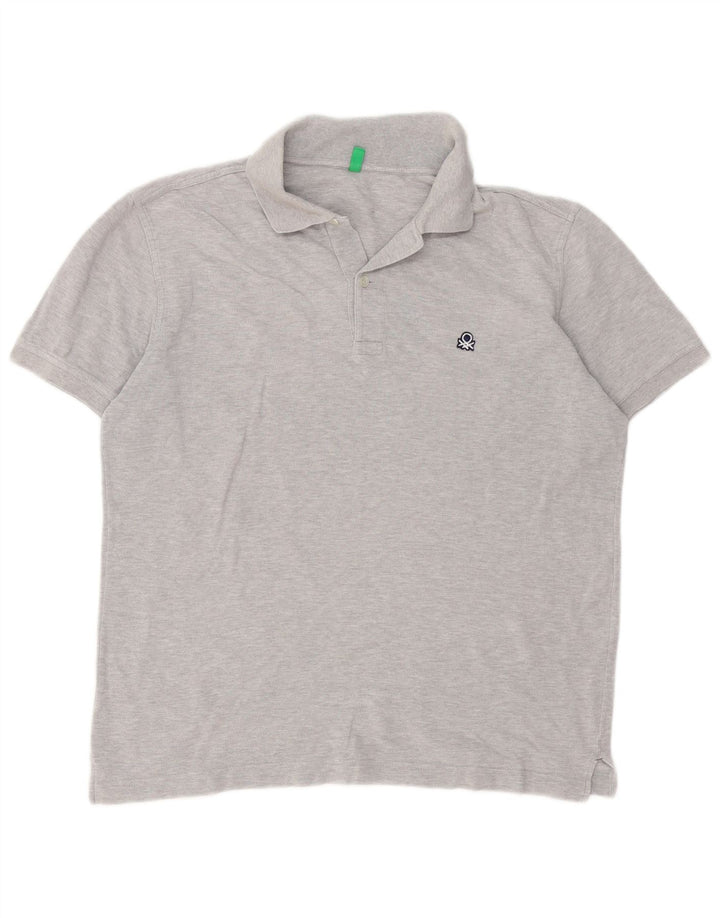 Benetton herre poloshirt mellemgrå flækket