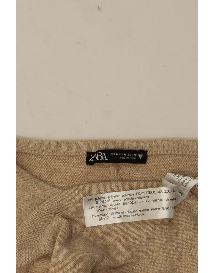 Zara Dame Langærmet Jumper Dress UK 12 Medium Beige Flecked Polyester