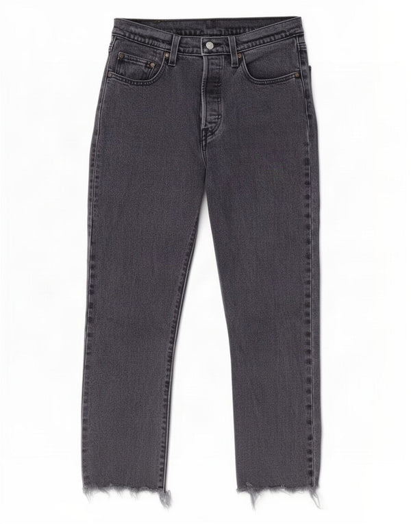 Levi's Womens 501 Crop Straight Jeans W27 L26 Grå Bomuld