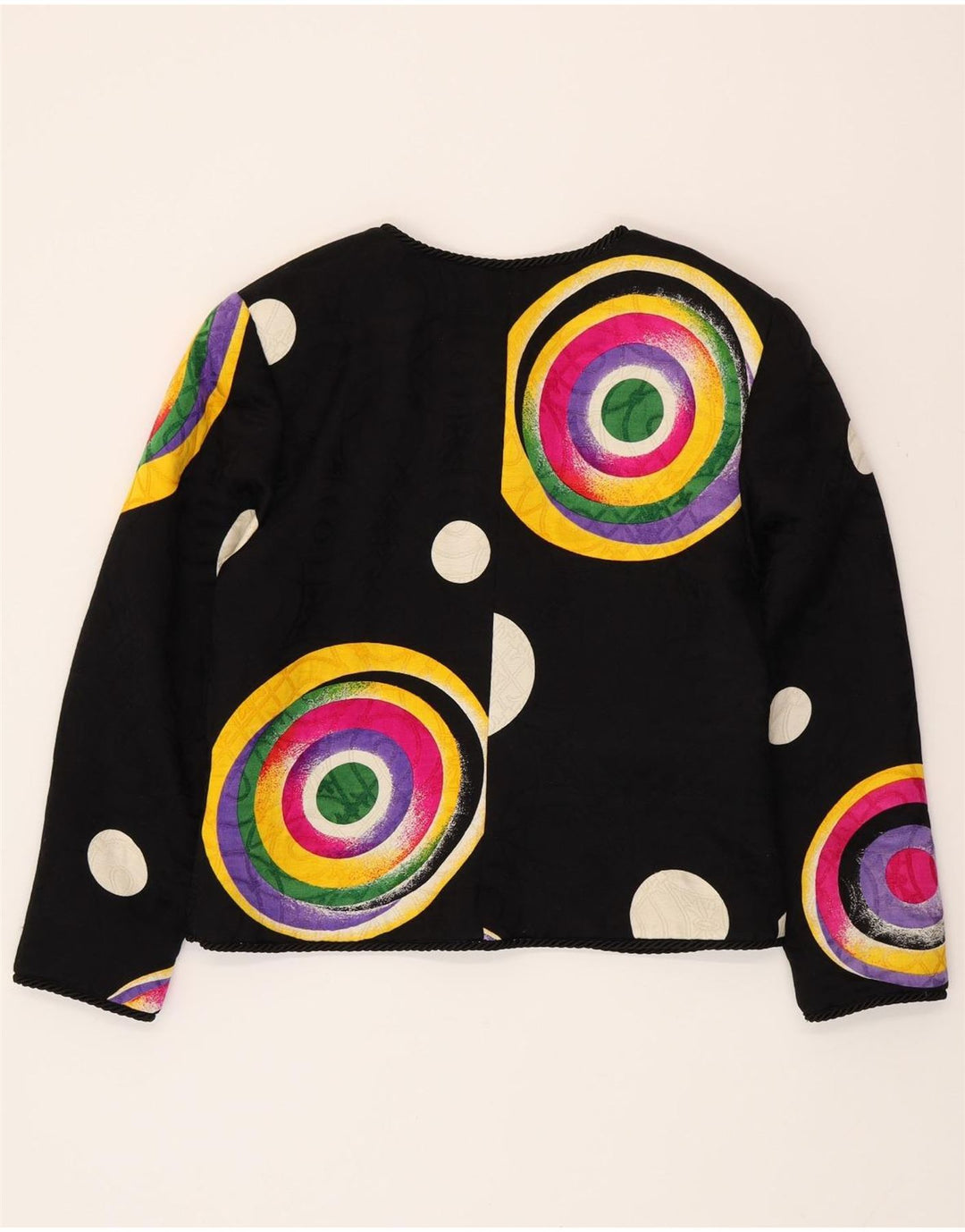 RENZO COUTURE Dame Blazer Jakke UK 14 Medium Sort Geometrisk Uld