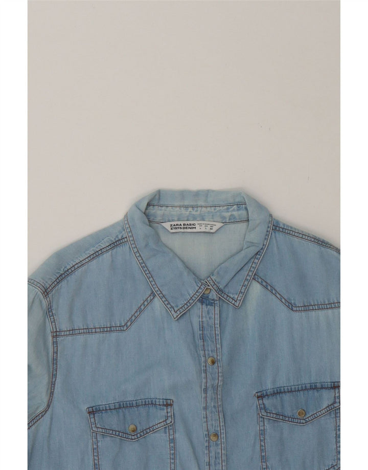 ZARA Womens Denim Shirt UK 16 Large Blue Vintage Zara and Second-Hand Zara from Messina Hembry 