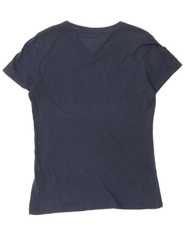Tommy Hilfiger Dame Grafisk T-Shirt Top UK 10 Small Navy Blue Bomuld