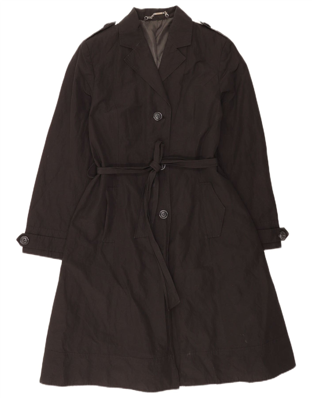 Laura Ashley Dame Trench Coat UK 14 Medium Sort Bomuld