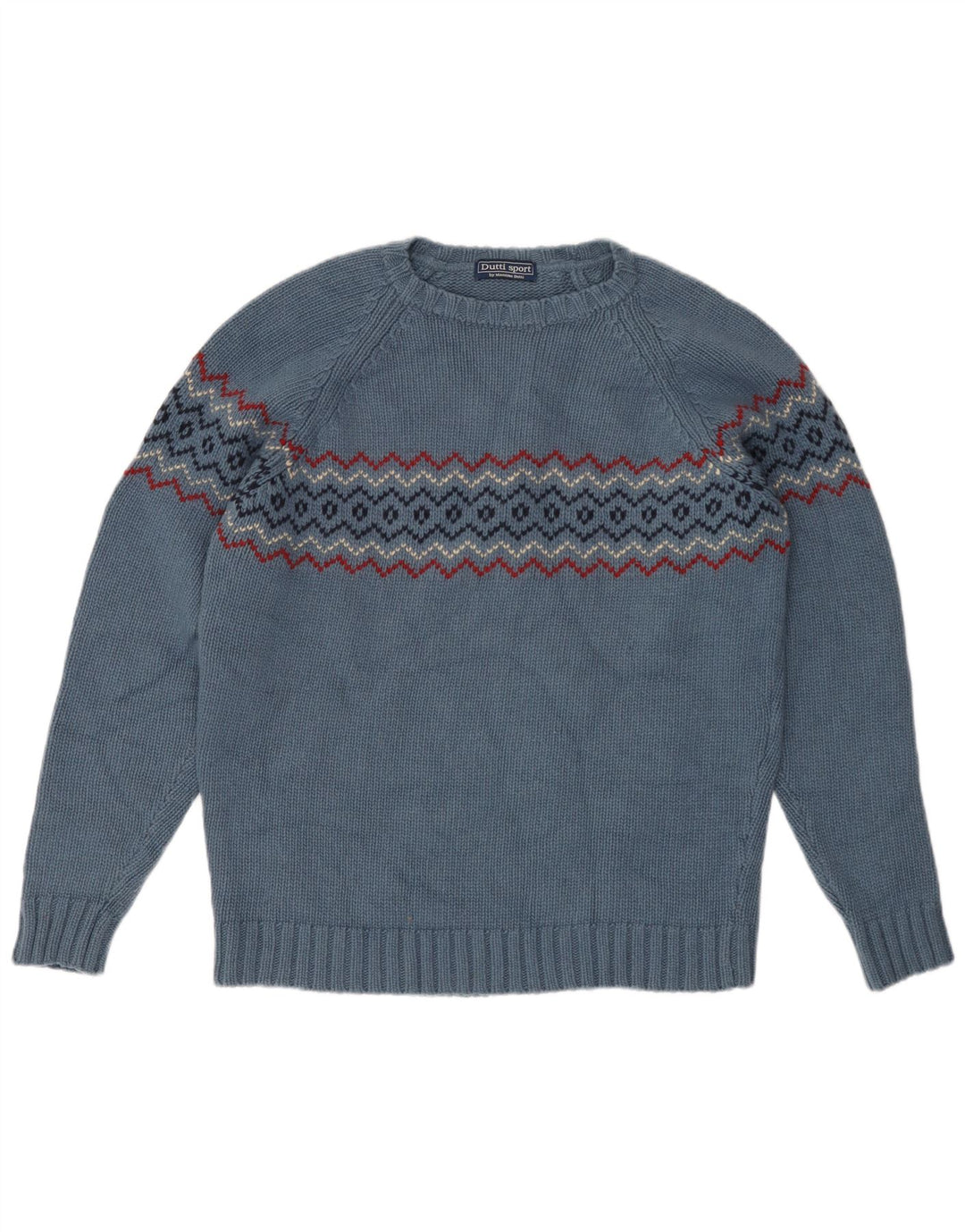 Massimo Dutti Herre Crew Neck Jumper Sweater Large Blue Fair Isle Wool