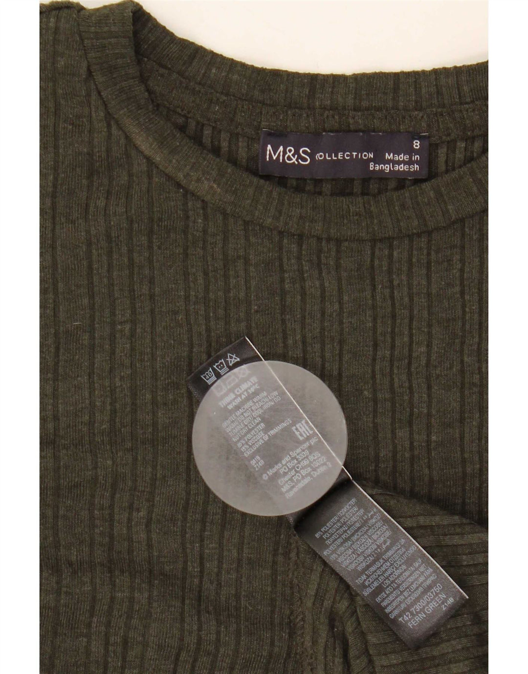 Marks & Spencer Dame Langærmet A-Line Kjole UK 8 Small Khaki Polyester