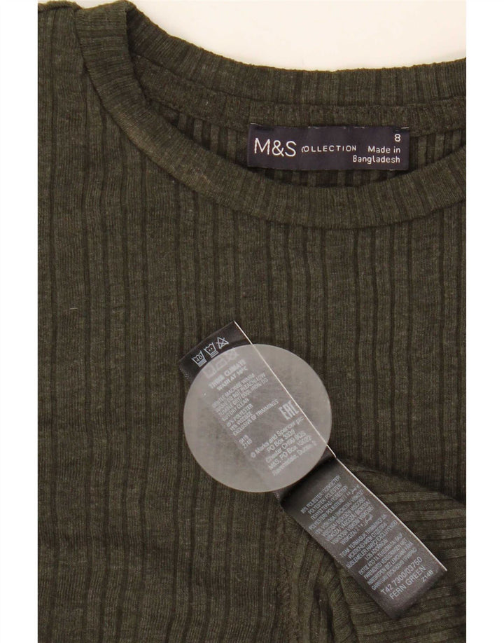 Marks & Spencer Dame Langærmet A-Line Kjole UK 8 Small Khaki Polyester