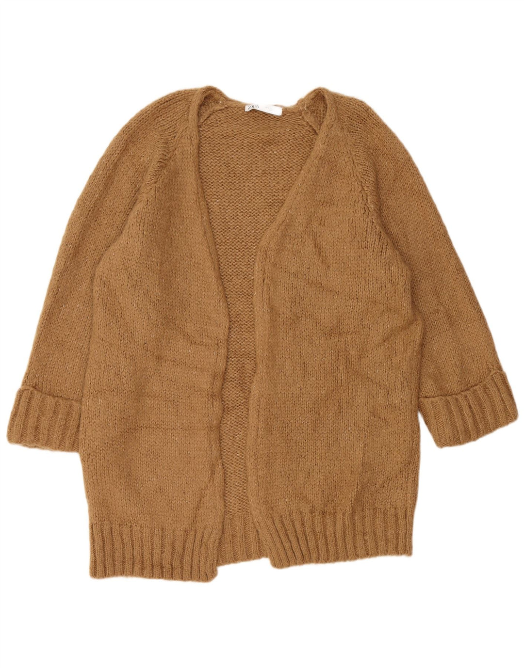 ZARA Womens Oversized Longline Open Cardigan Sweater UK 10 Small Brown