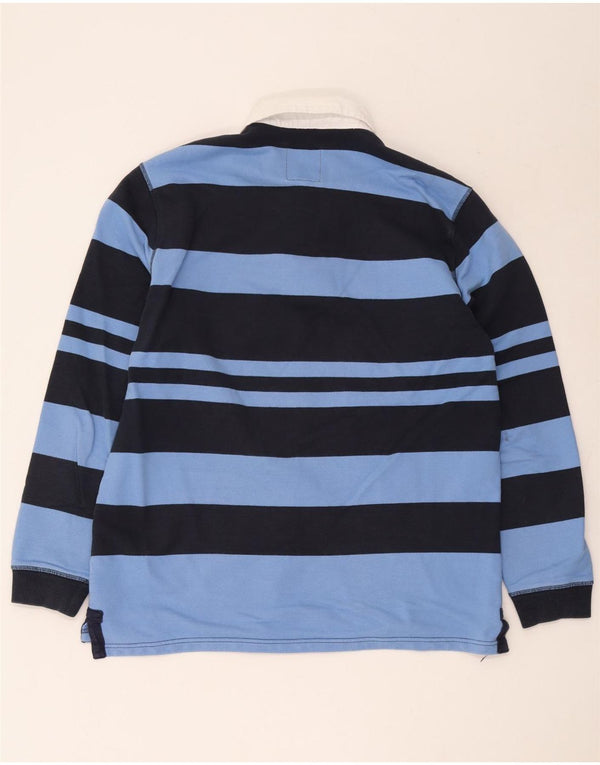 Besætningsbeklædning Langærmet rugby poloshirt til mænd XL blå stribet bomuld