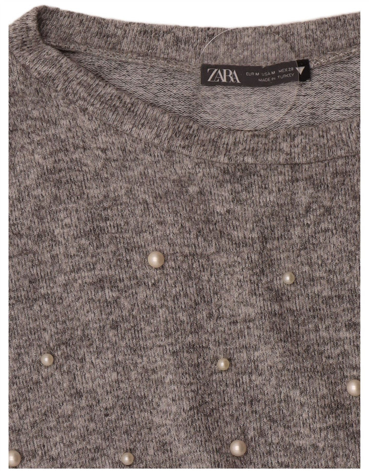 Zara Dame 3/4-ærmet bådhalstrøje trøje UK 14 Medium Grå