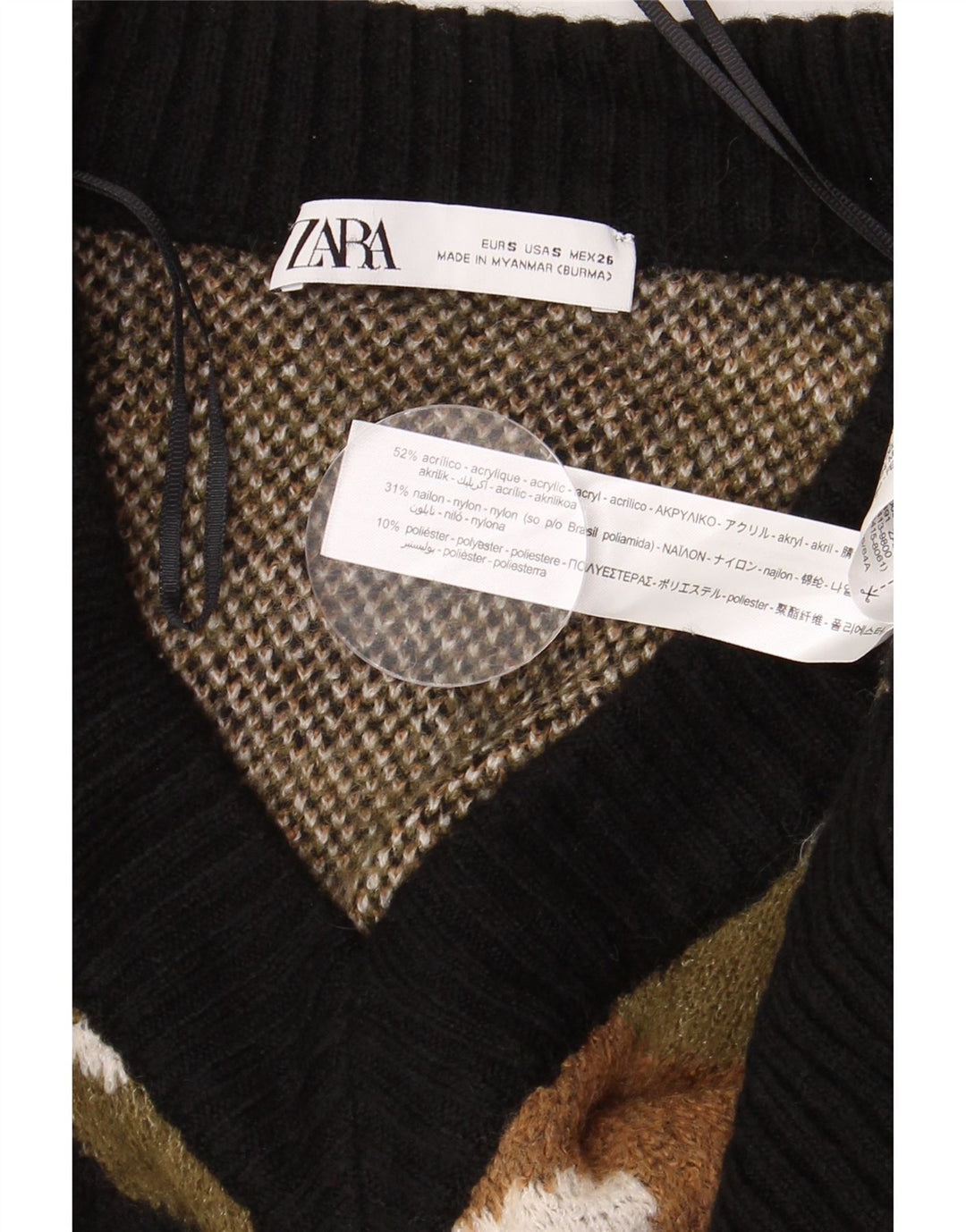 Zara Dame V-hals sweater UK 10 Small Multicolor Camouflage