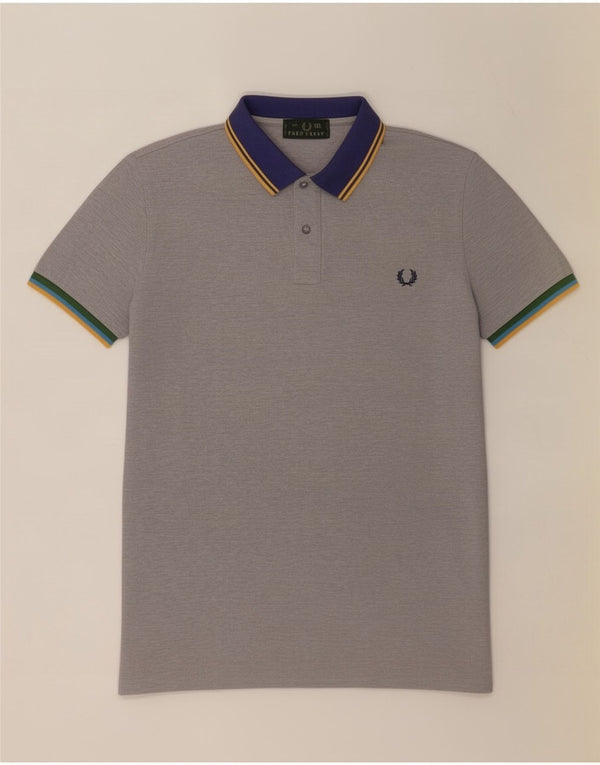 Fred Perry Mens Rugby Polo Shirt 2XL Grey Striped Cotton