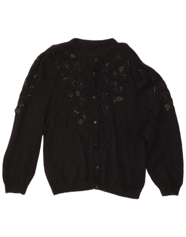 Vintage Kvinders Oversized Cardigan Sweater UK 16 Large Black Floral