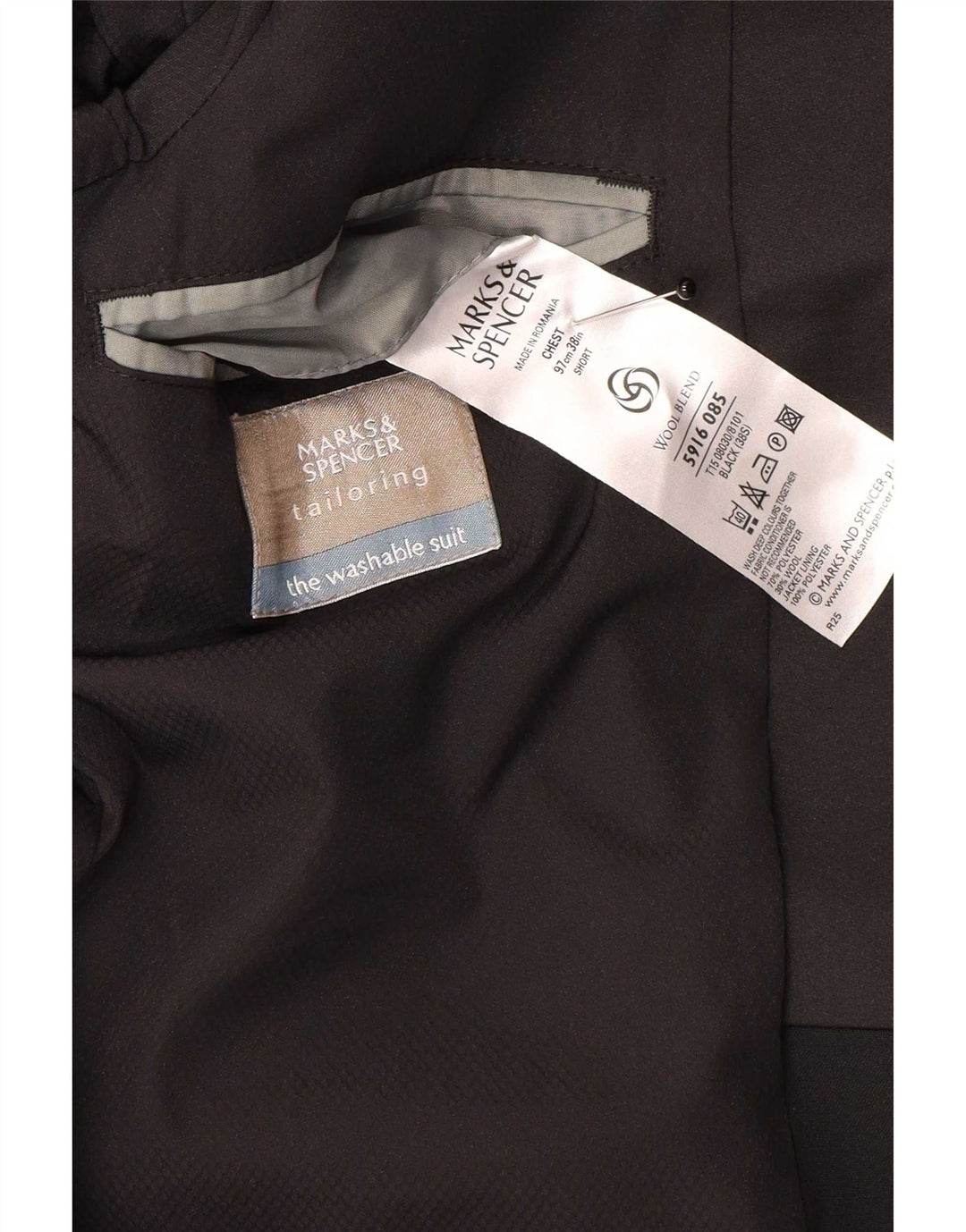 Marks & Spencer Herre 1-knap blazerjakke UK 38 Medium Black Wool