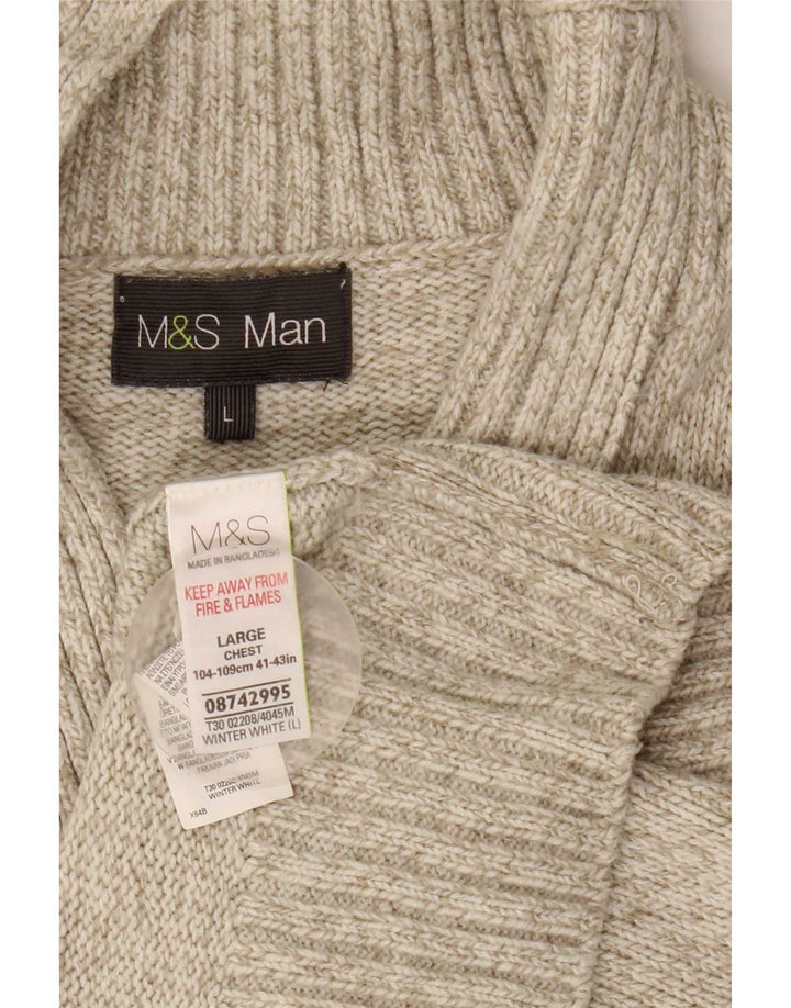Marks & Spencer Herre Shawl Neck Jumper Sweater Stor Grå Akryl