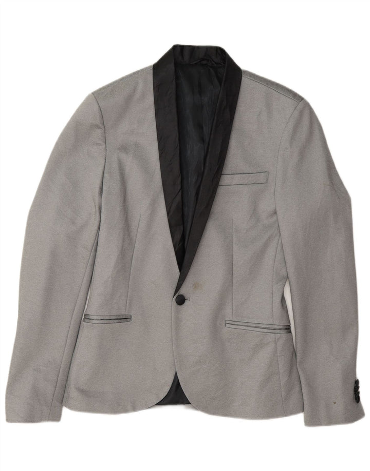 Zara Herre 1-knap blazerjakke UK 36 Lille grå polyester