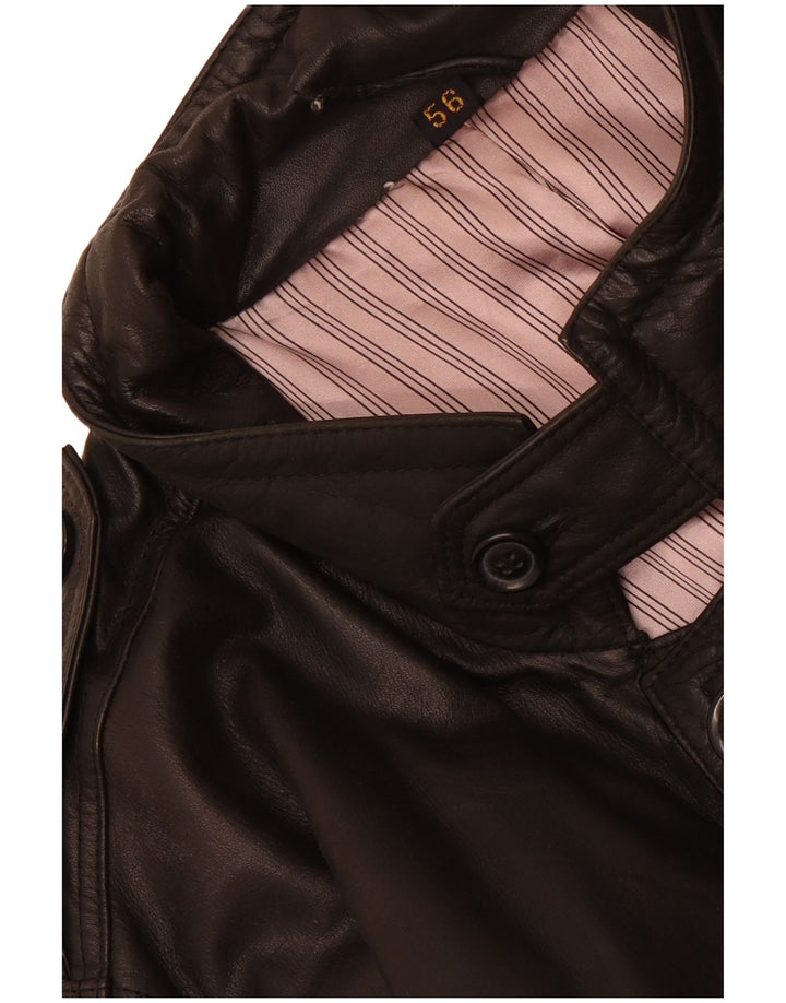 Vintage Herre Militær Læderfrakke IT 56 3XL Sort