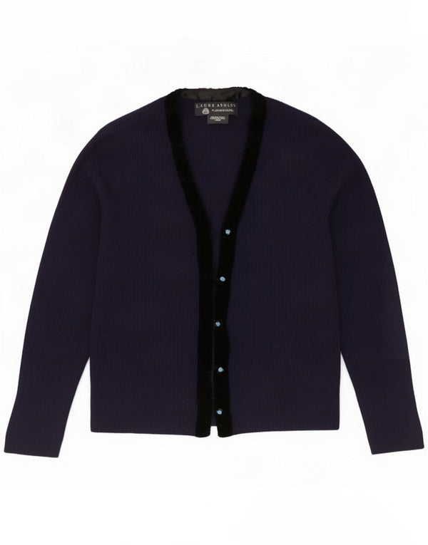 Laura Ashley Dame Cardigan Sweater UK 16 Large Navy Blue Colourblock