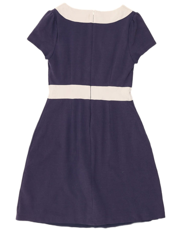 Boden Dame A-Line Kjole UK 14 Large Navy Blue Colourblock Bomuld