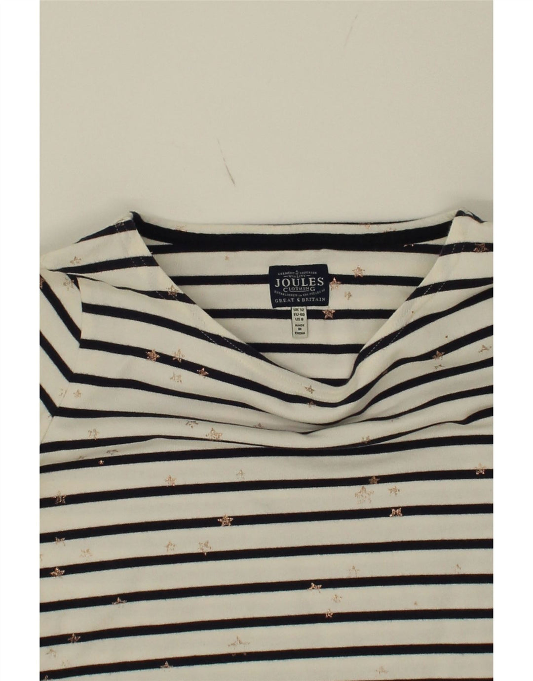 JOULES Womens Top Long Sleeve UK 12 Medium White Striped Vintage Joules and Second-Hand Joules from Messina Hembry 
