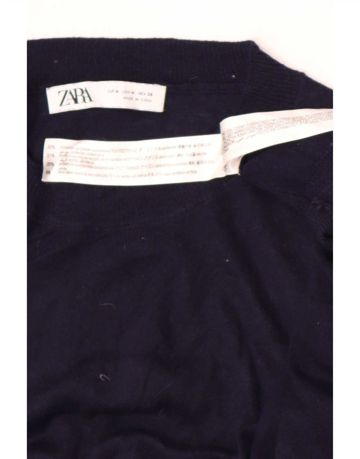 Zara Dame Maxi Langærmet Jumper Kjole UK 14 Medium Navy Blue Polyester