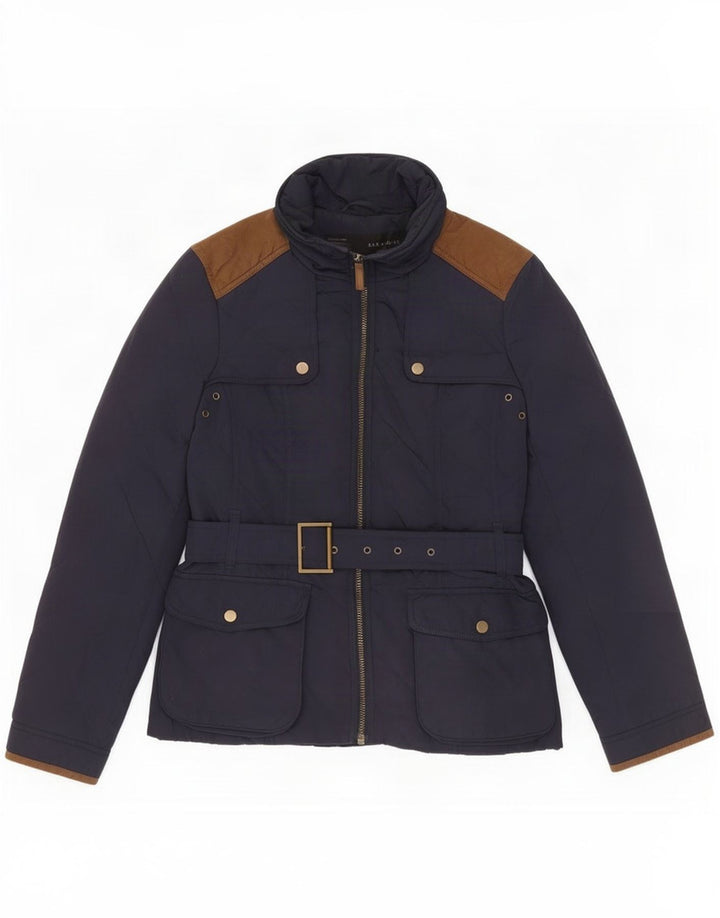 Zara Quiltet jakke til kvinder UK 18 XL Navy Blue Colourblock