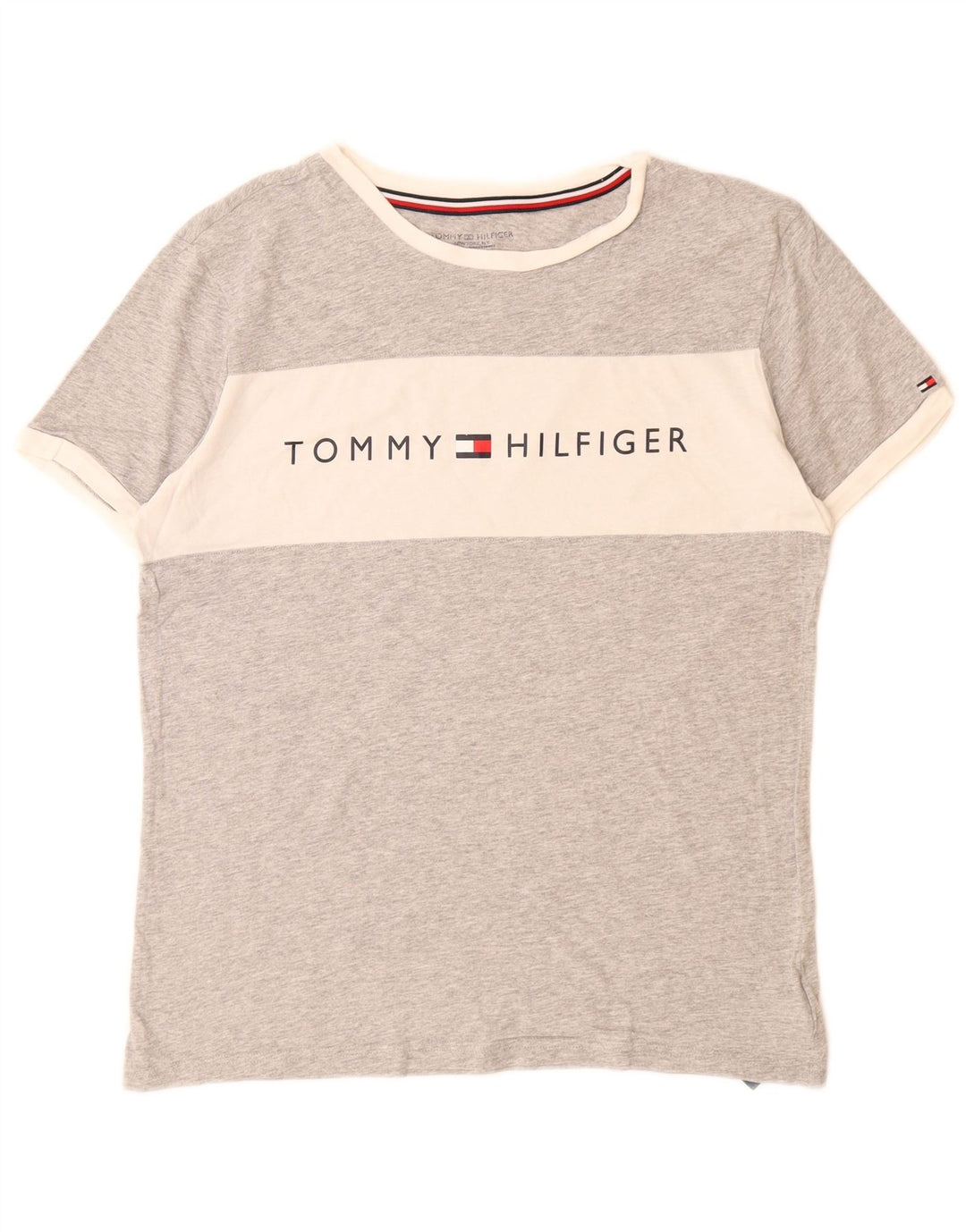TOMMY HILFIGER Herre grafisk T-shirt Top Lille grå Colourblock Bomuld