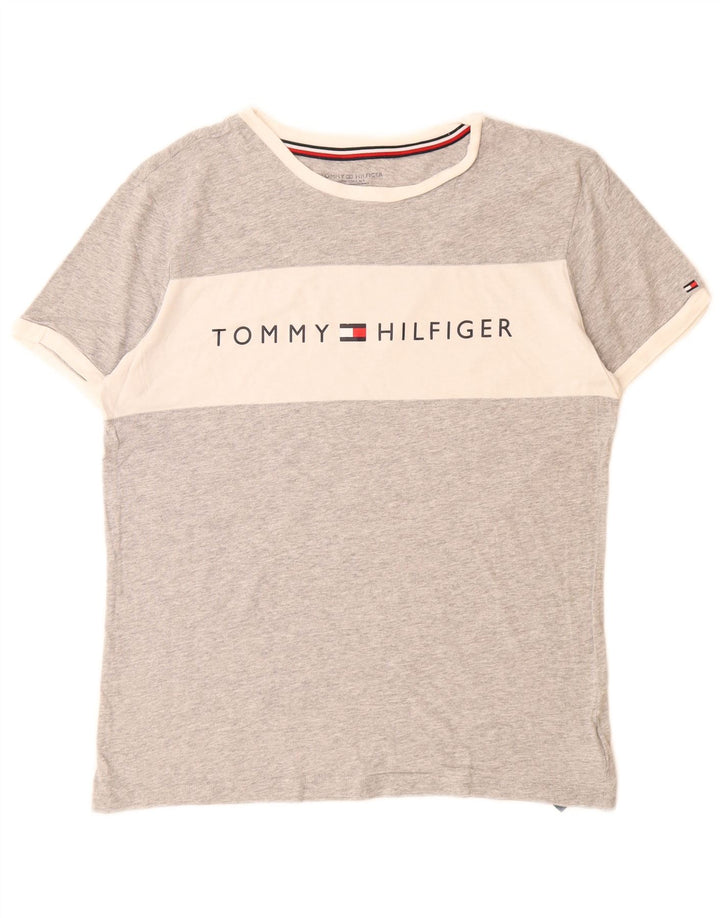 TOMMY HILFIGER Herre grafisk T-shirt Top Lille grå Colourblock Bomuld