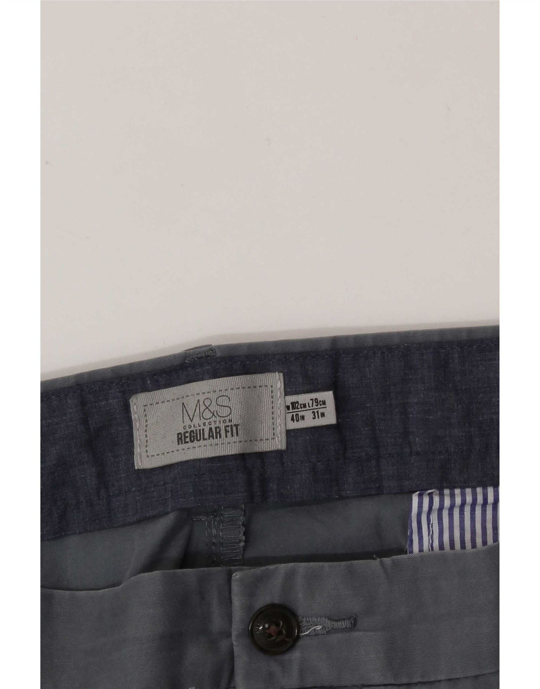 Marks & Spencer Herre Regular Fit Chinobukser W40 L31 Blå bomuld