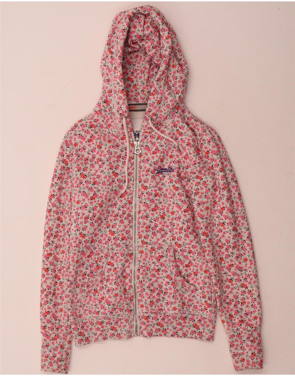 Superdry hættetrøje til kvinder med lynlås UK 10 Small Pink Floral Bomuld