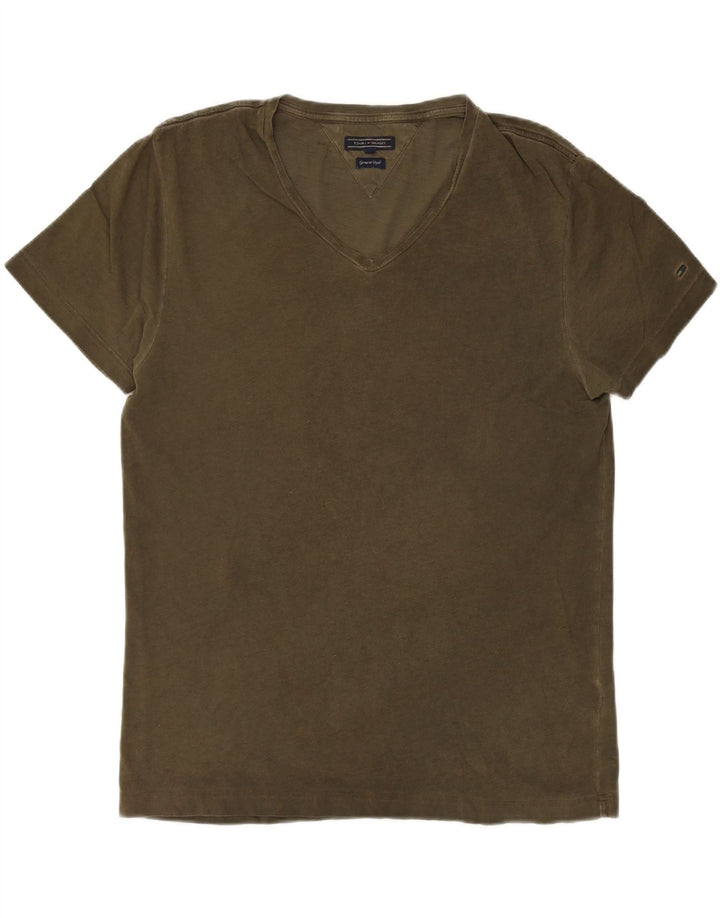 TOMMY HILFIGER Mens Garment Dyed T-Shirt Top Large Khaki Vintage Tommy Hilfiger and Second-Hand Tommy Hilfiger from Messina Hembry 