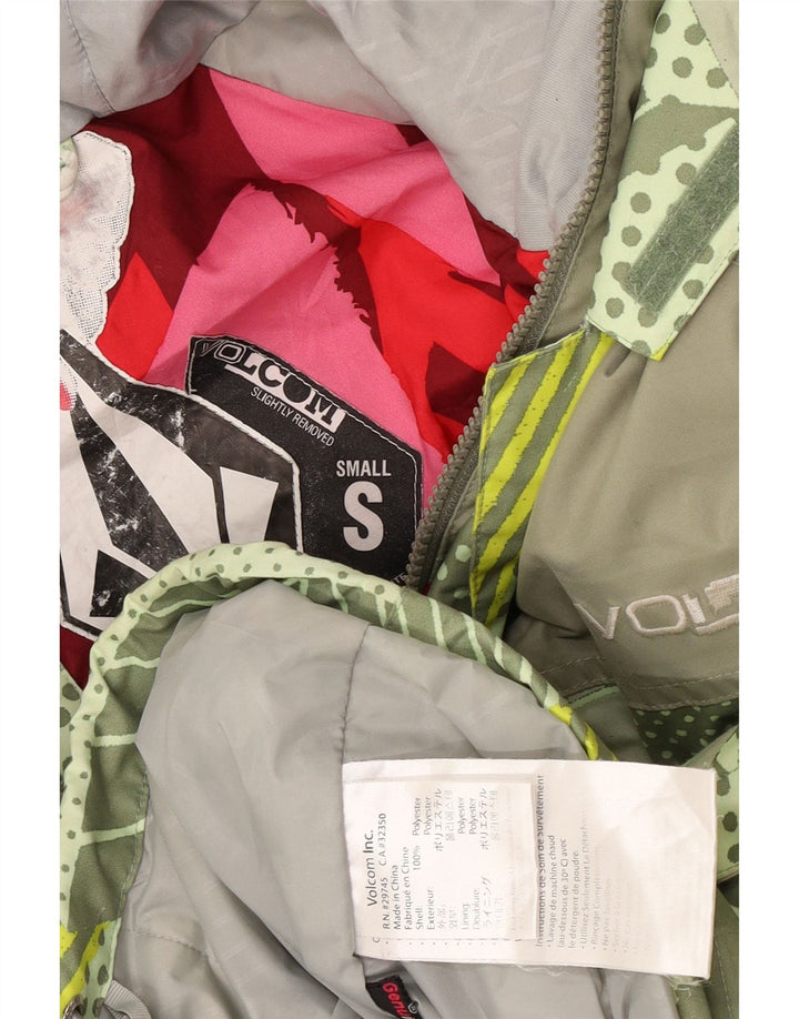 Volcom Herre Hooded Windbreaker Jacket UK 36 Small Green Geometric Polyester