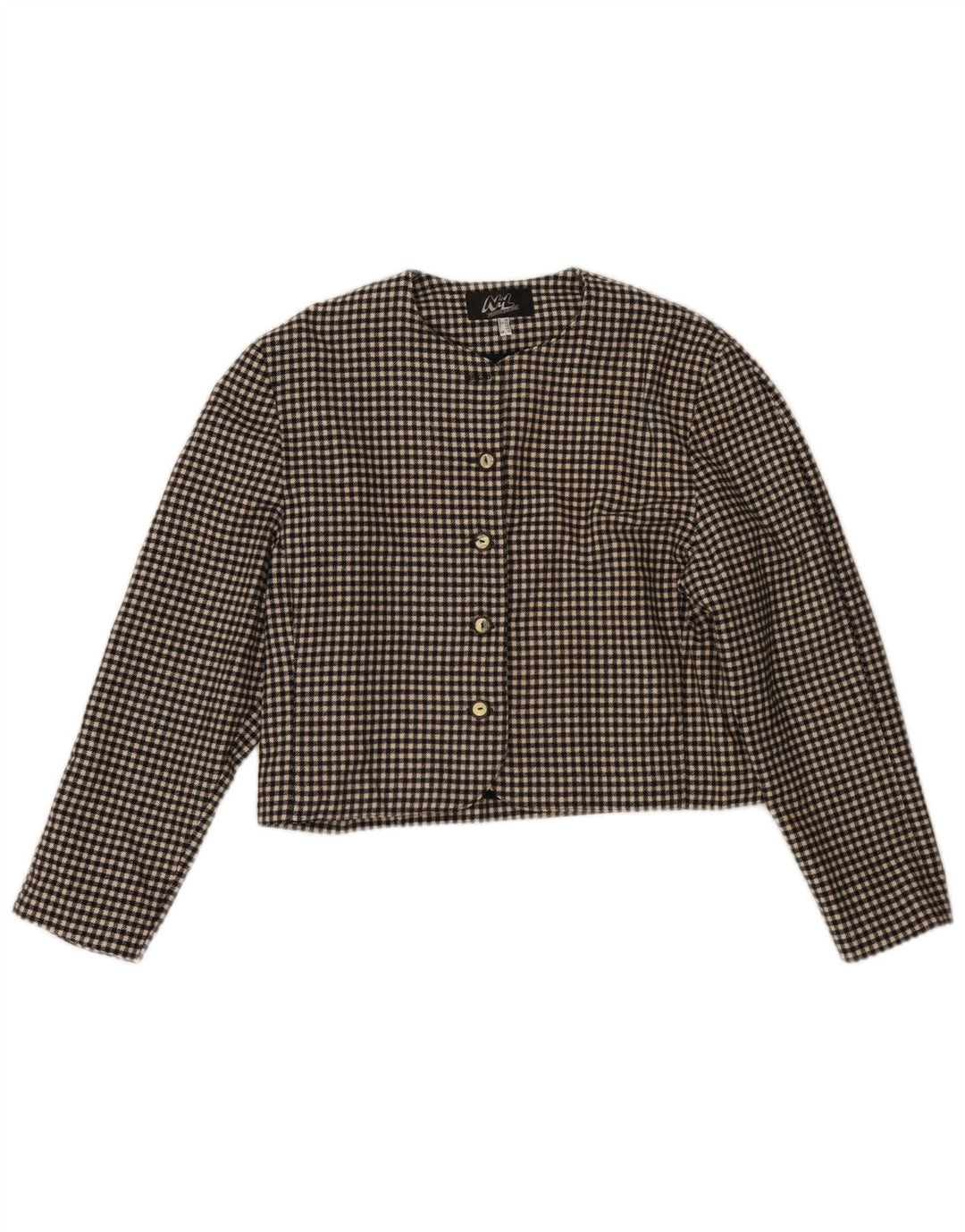 Vintage Bolero-jakke til kvinder UK 12 Medium Black Houndstooth Uld