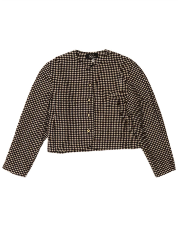 Vintage Bolero-jakke til kvinder UK 12 Medium Black Houndstooth Uld