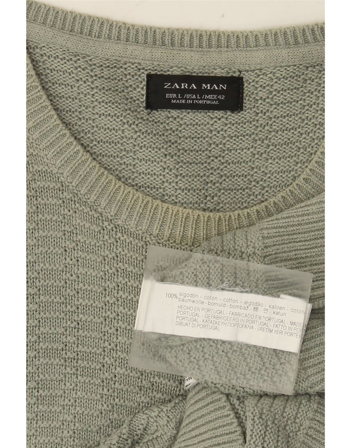 Zara Herre Boat Neck Jumper Sweater Stor Grøn Bomuld