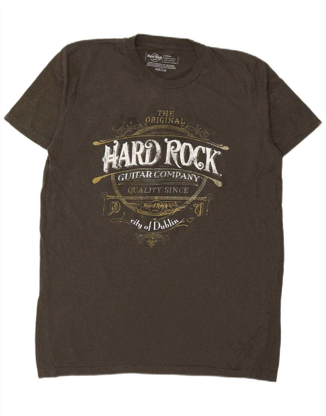 HARD ROCK CAFE Herre City Of Dublin Grafisk T-shirt Top Medium Khaki Bomuld