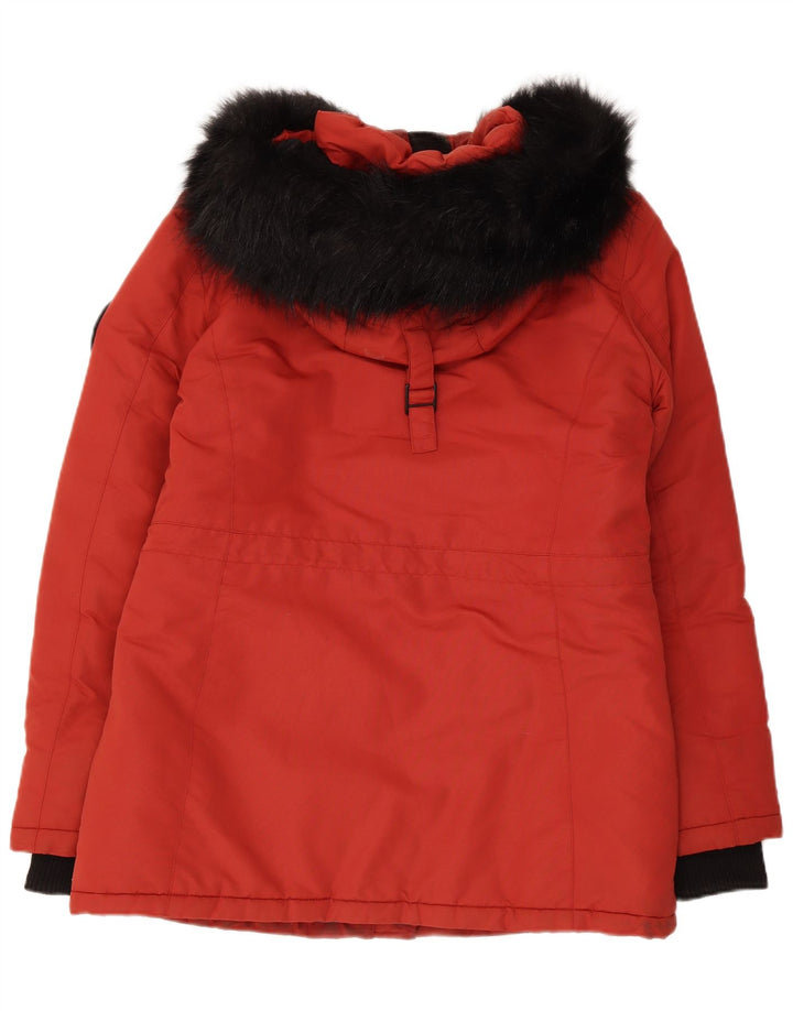 Superdry Oversized Parkajakke med hætte til kvinder UK 10 Lille rød farveblok