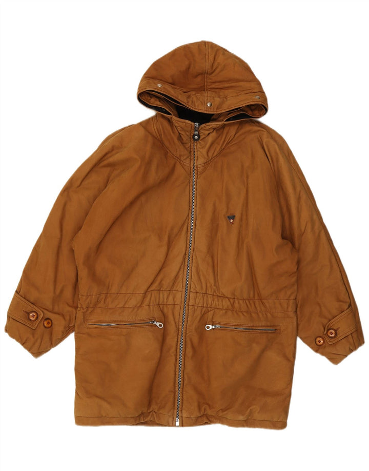 POST CARD Mens Hooded Leather Jacket UK 44 2XL Brown Leather