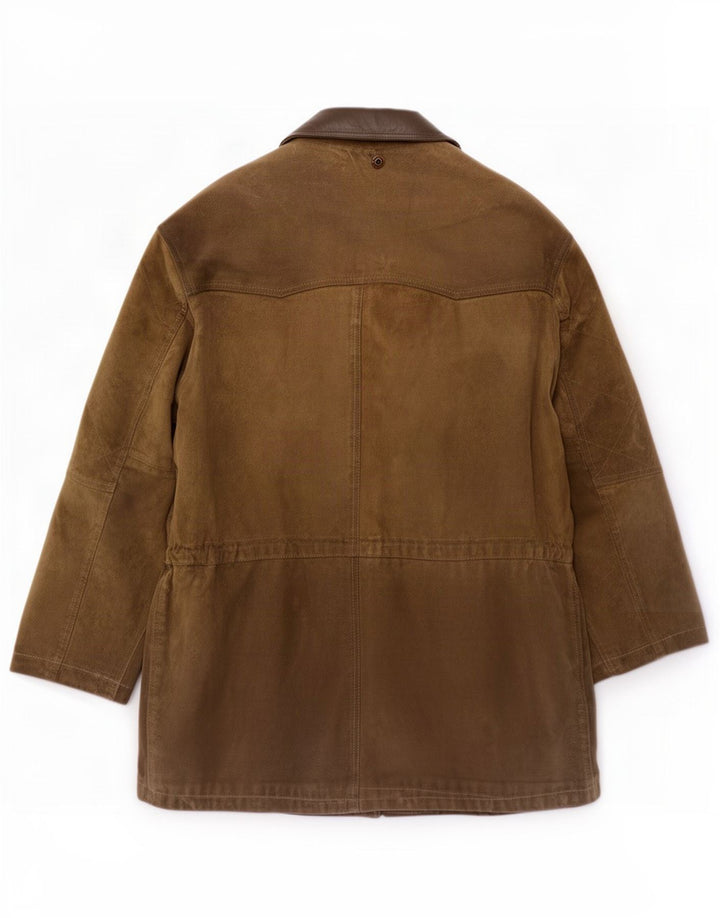 Vintage Herre Ruskind Windbreaker Coat IT 54 XL Khaki Læder