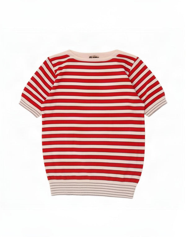 Vintage Womens Boat Neck Jumper Sweater UK 12 Medium Red Striped