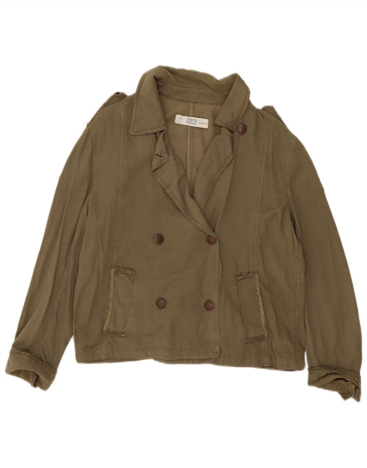 Zara Dame Oversized Military Jacket UK 14 Medium Khaki Lyocell
