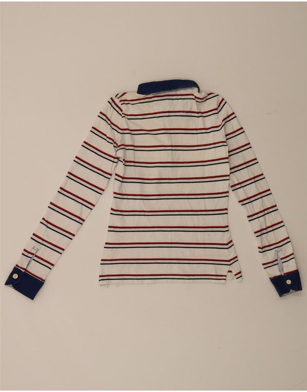 Woolrich Dame Langærmet Rugby Polo Shirt UK 8 Lille hvid stribet