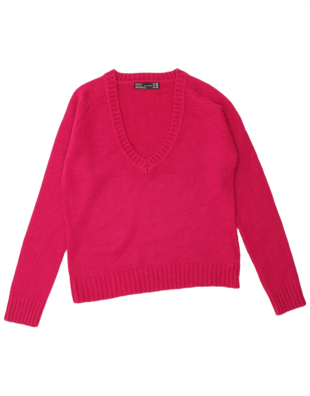 Zara Dame V-hals sweater UK 14 Medium Pink Akryl