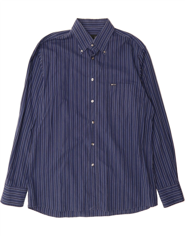 GAS Mens Shirt 2XL Navy Blue Pinstripe Cotton Vintage Gas and Second-Hand Gas from Messina Hembry 