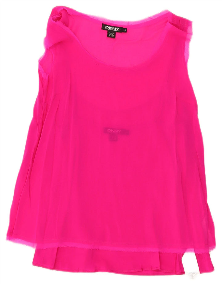 Dkny Dame ærmeløs bluse Top UK 10 Small Pink Silk